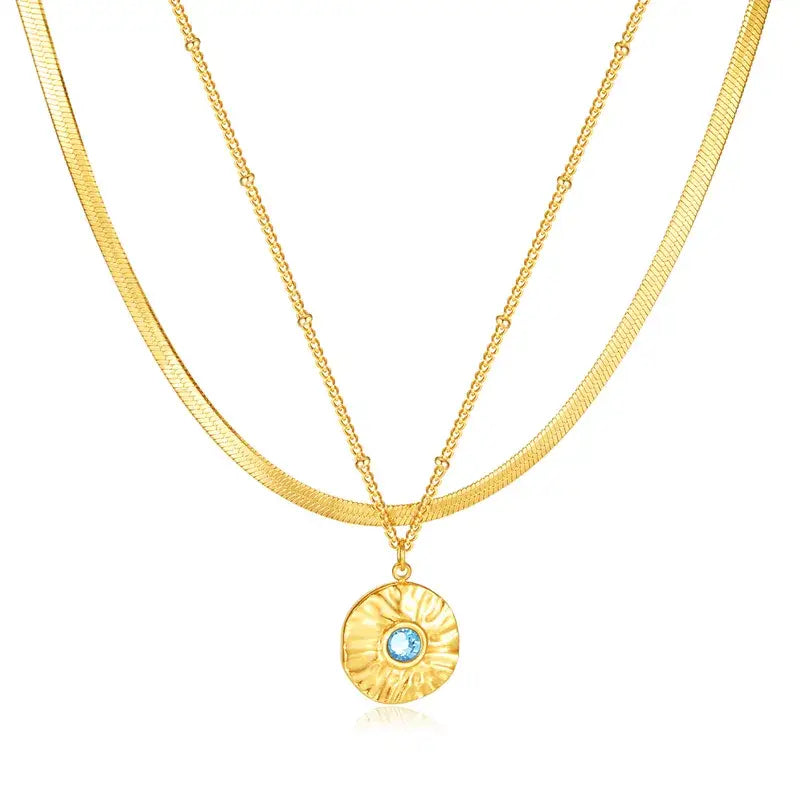 Gold Layered Necklace With Stone