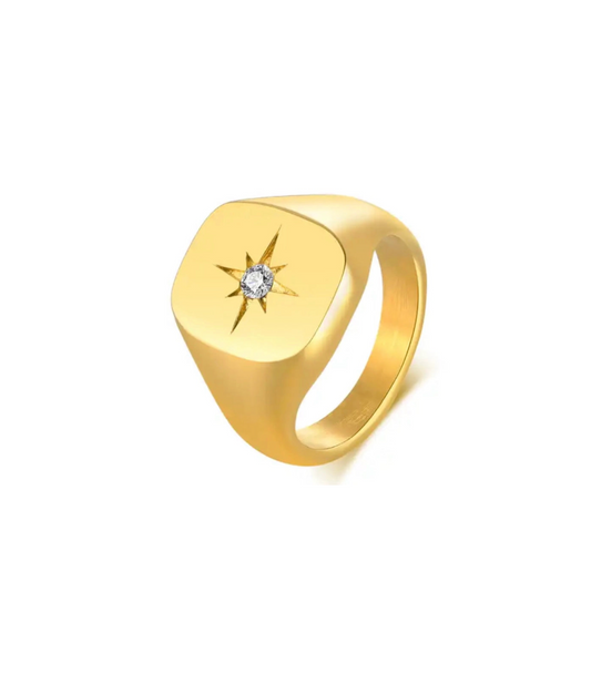 Square Base Crystal Star Ring